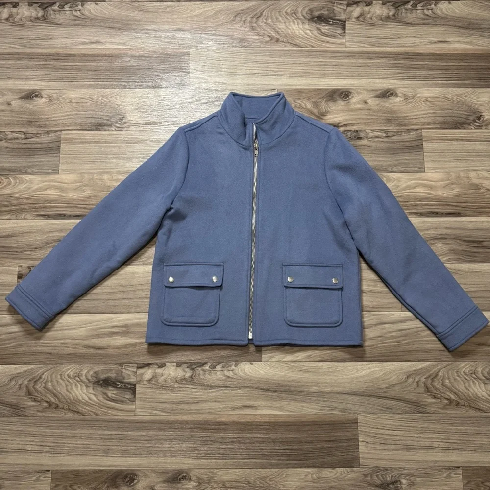 Joie Dusty Blue Midweight Wool Blend Hip Length  Full Zip Coat Size Large